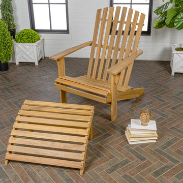 Saranac 2-Piece Traditional Rustic Acacia Wood Adirondack Chair with Detachable Ottoman - JONATHAN Y
